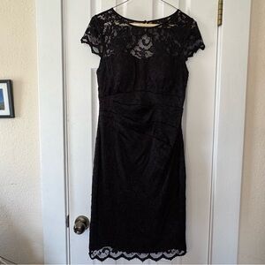 Eliza J Black Lace Sheath Dress Size 4 Short Sleeve Cocktail Party Elegant LBD